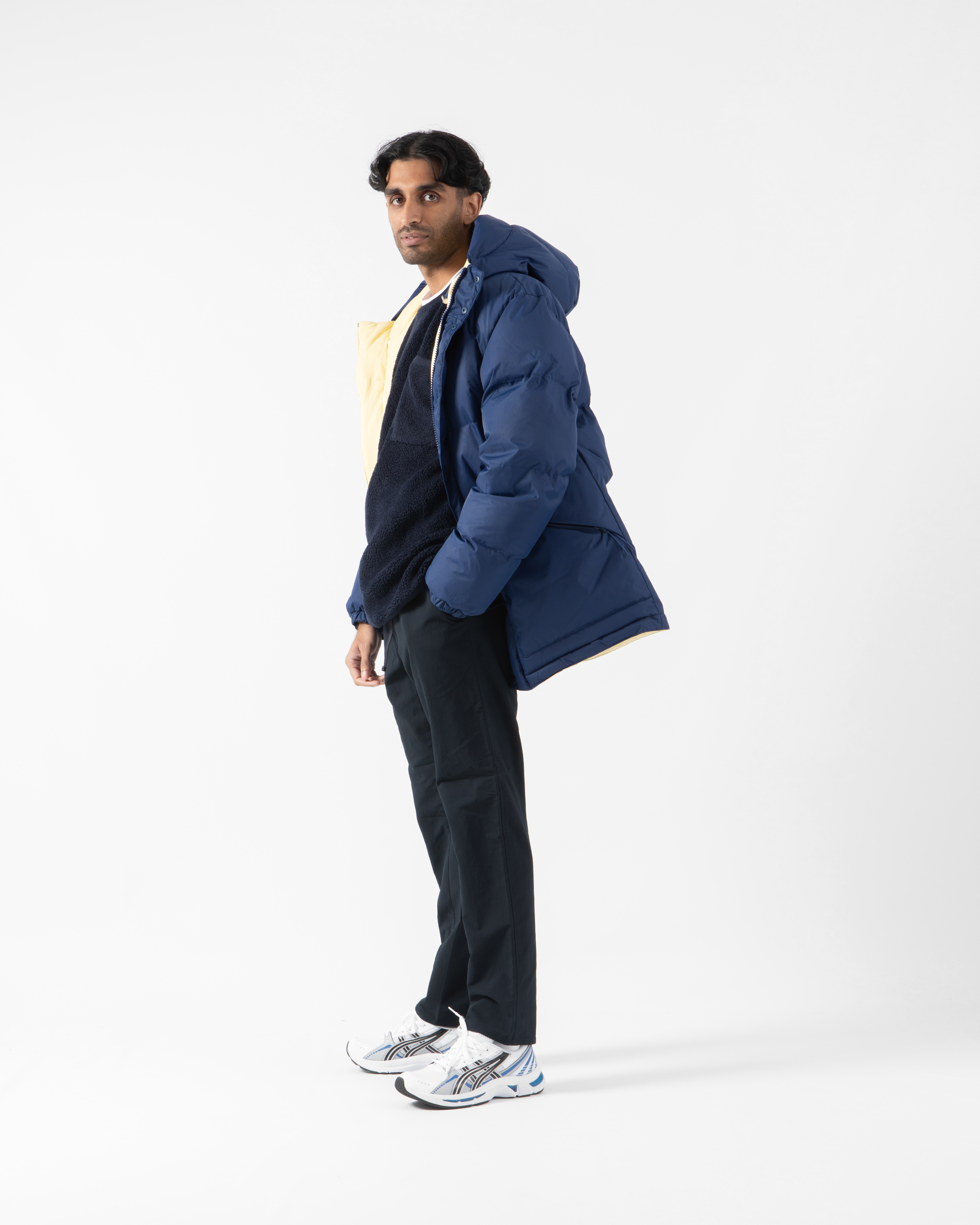 SHU winter jacket shot on model HIP