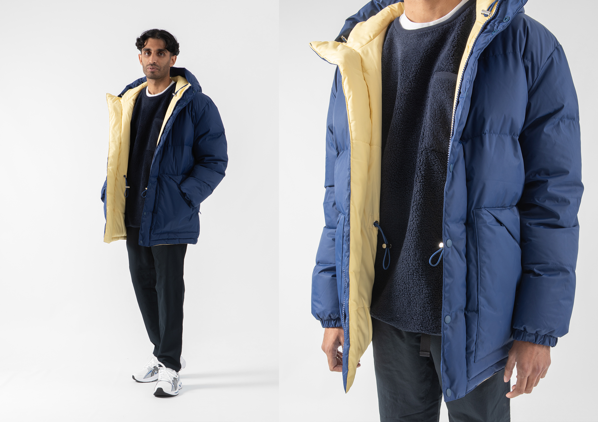 SHU winter jacket shot on model HIP