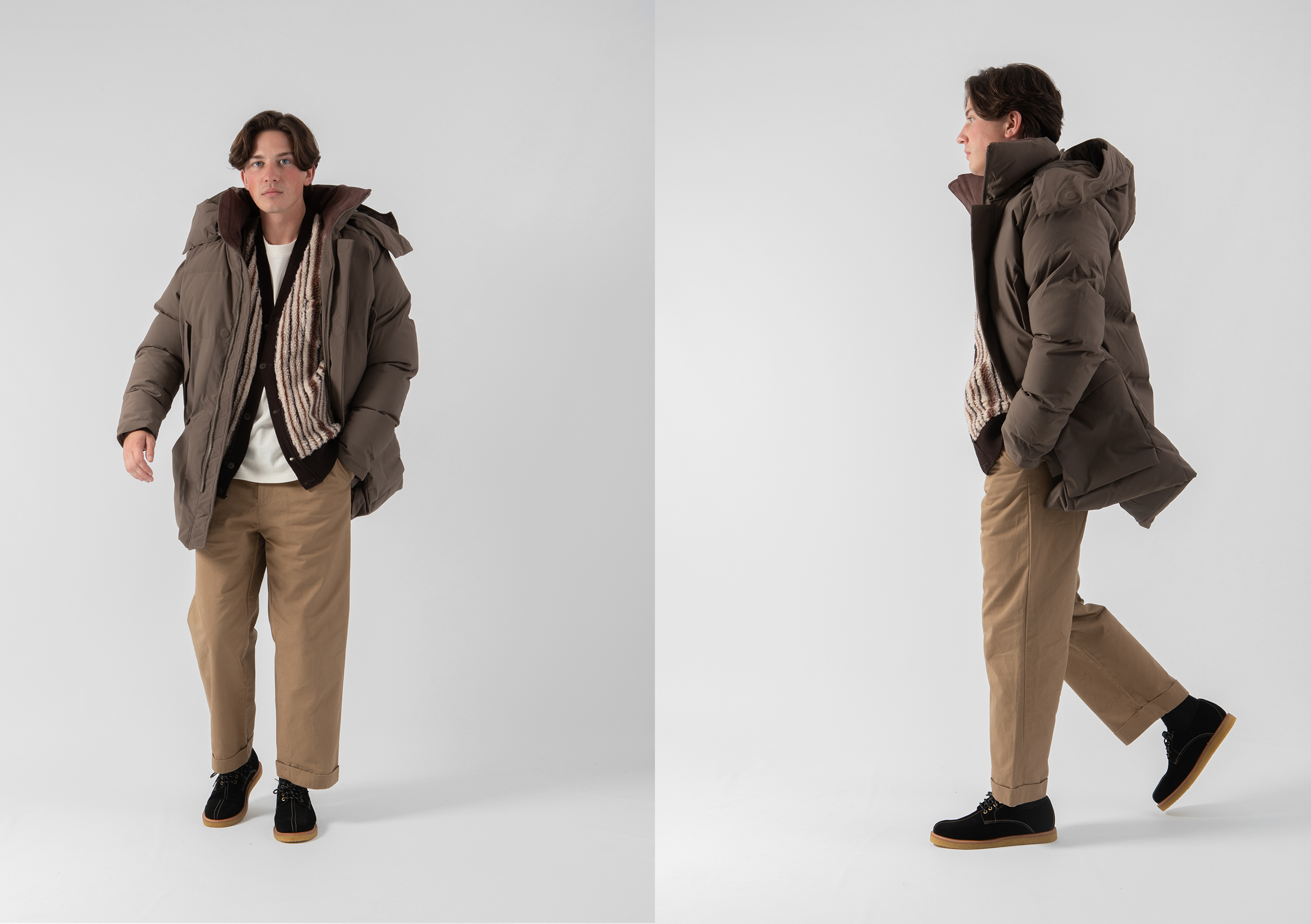 SHU winter jacket shot on model HIP